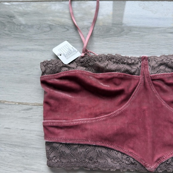 Free People Intimately Purple Velvet Bandeau With Lace Trim XS - Picture 5 of 8